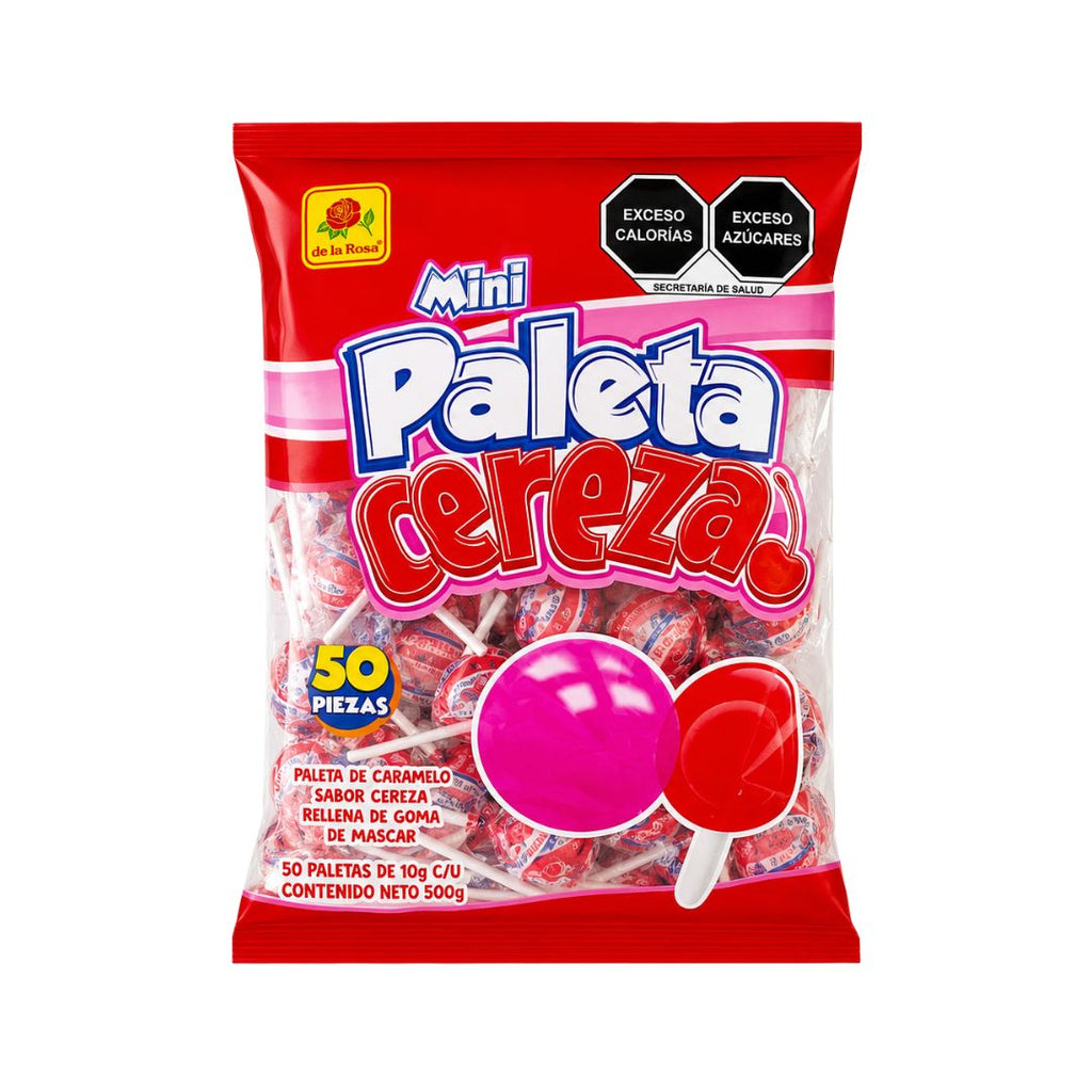 De la Rosa Paleta Mini Jumbo Cereza con Chicle – 50 ct