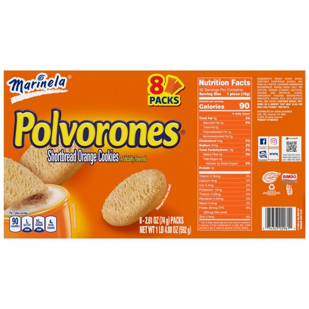 Marinela Polvorones - Shortbread Cookies Orange Flavored - 1 lb
