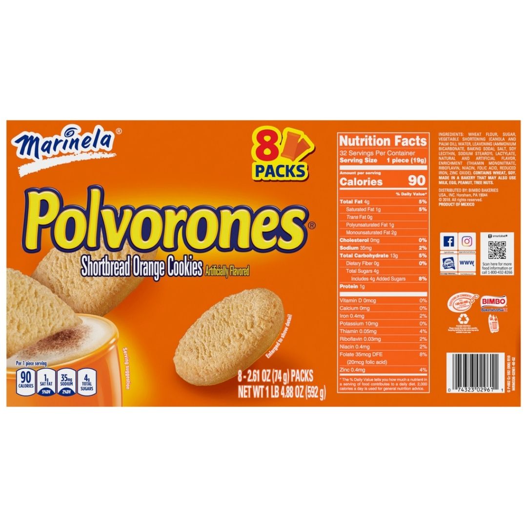Marinela Polvorones - Shortbread Cookies Orange Flavored - 1 lb