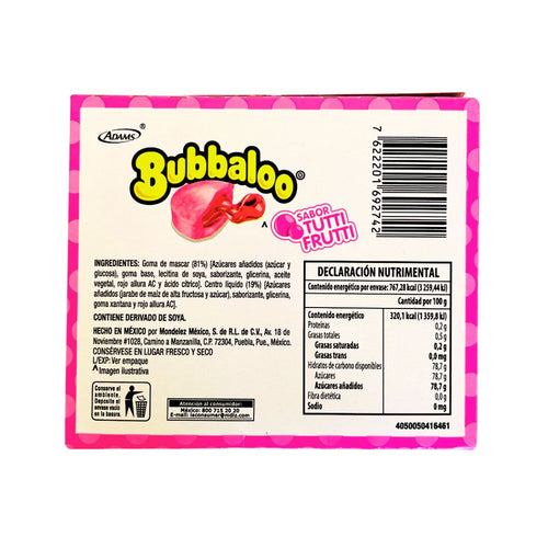 Adams Bubbaloo Tutti Frutti Bubble Gum – Filled Gum 47ct