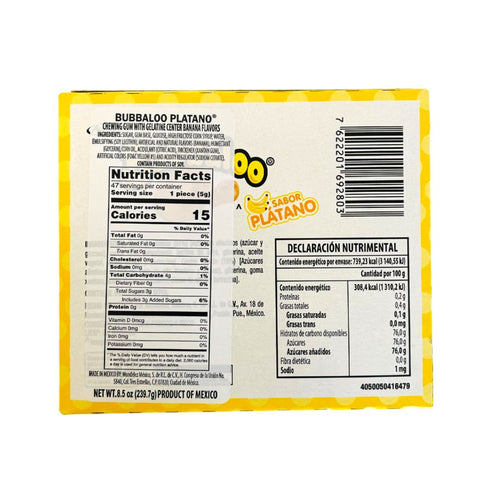 Adams Bubbaloo Banana Bubble Gum – Platano Filled Gum 47 ct