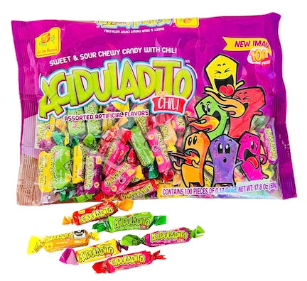 Aciduladito De La Rosa Sweet & Sour Chewy Candy with Chili – Assorted Mexican Candy 100 ct (17.8 oz)