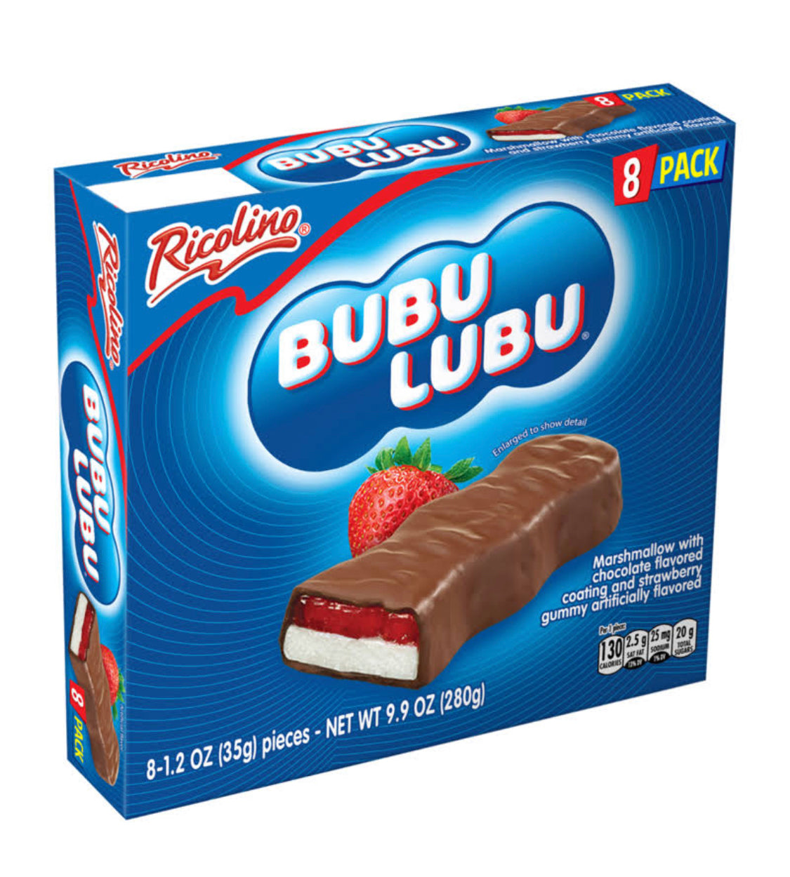 Ricolino Bubulubu Chocolate -  Marshmallow & Strawberry Candy 8 Count