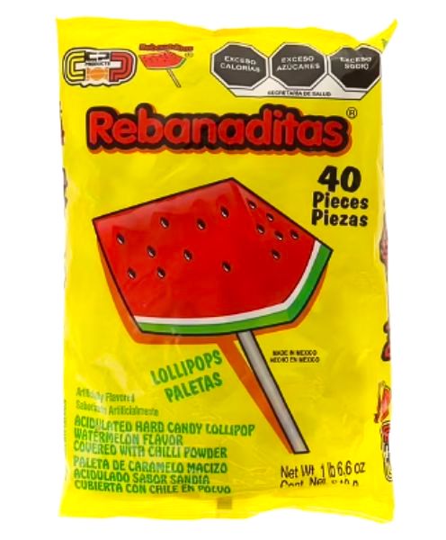 Rebanaditas | Watermelon Chili Lollipop Mexican Candy - 40 ct